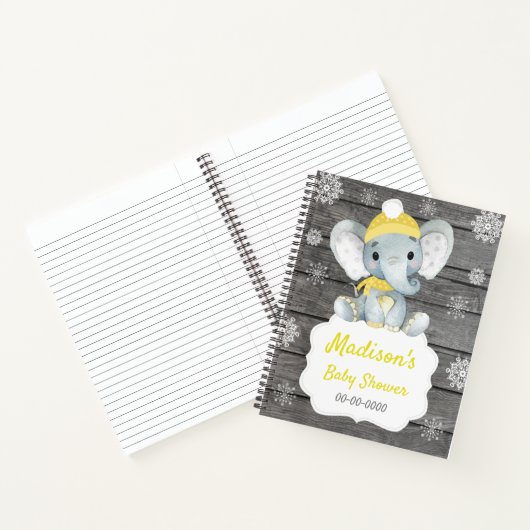 Yellow Winter Elephant Book Baby Dusche Rustikal Notizblock (Innenseite)