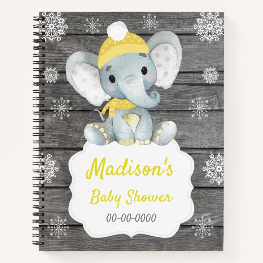 Yellow Winter Elephant Book Baby Dusche Rustikal Notizblock (Vorderseite)