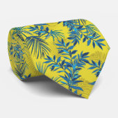 Yellow with vibrant blue & green tropical leaf  krawatte (Gerollt)