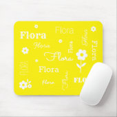 Yellow with White Flowers Mousepad (Mit Mouse)