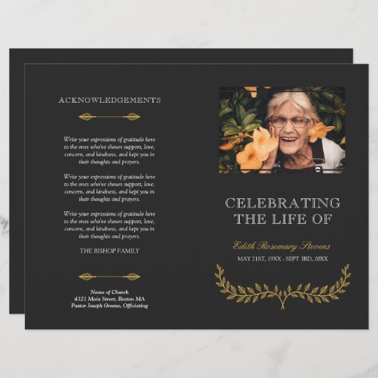 Yellow Wreath Celebration of Life Funeral Program (Vorne/Hinten)