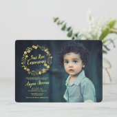 Yellow Wreath First Rice Zeremonie Einladung (Stehend Vorderseite)