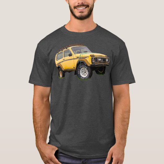 Yellow wrecked and aufgibt Lada Niva car T-Shirt (Vorderseite)