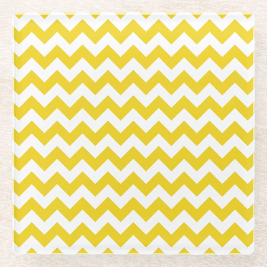 Yellow Zigzag, gelb Zickzack, geometrisches Muster Glasuntersetzer (Vorderseite)