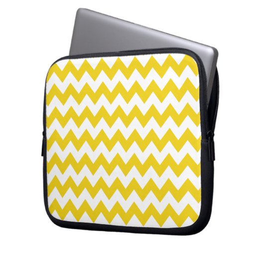 Yellow Zigzag, gelb Zickzack, geometrisches Muster Laptopschutzhülle (Vorderseite Links)