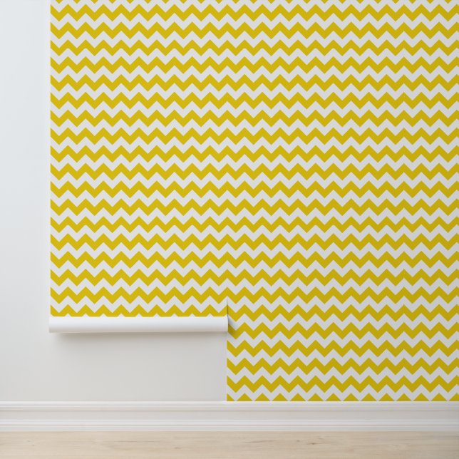 Yellow Zigzag, gelb Zickzack, geometrisches Muster Tapete (Anwendung)