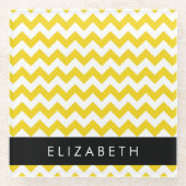 Yellow Zigzag, gelb Zickzack, Ihr Name Glasuntersetzer (Vorderseite)