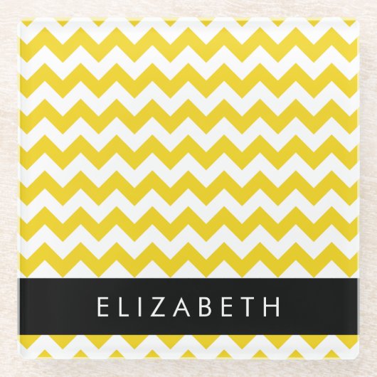 Yellow Zigzag, gelb Zickzack, Ihr Name Glasuntersetzer (Vorderseite)