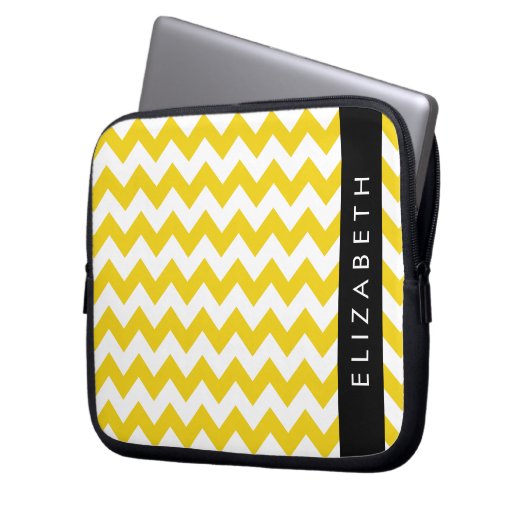 Yellow Zigzag, gelb Zickzack, Ihr Name Laptopschutzhülle (Vorderseite Links)