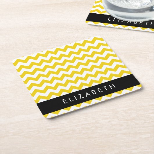 Yellow Zigzag, gelb Zickzack, Ihr Name Rechteckiger Pappuntersetzer (angewinkelt)