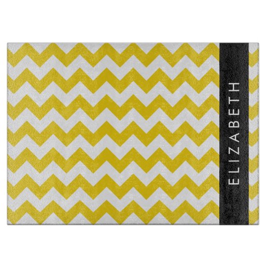 Yellow Zigzag, gelb Zickzack, Ihr Name Schneidebrett (Vorderseite)