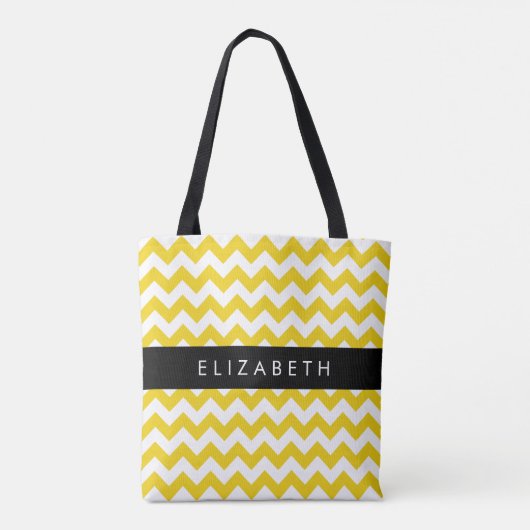 Yellow Zigzag, gelb Zickzack, Ihr Name Tasche (Rückseite)