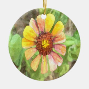Yellow Zinnia Flower Keramikornament
