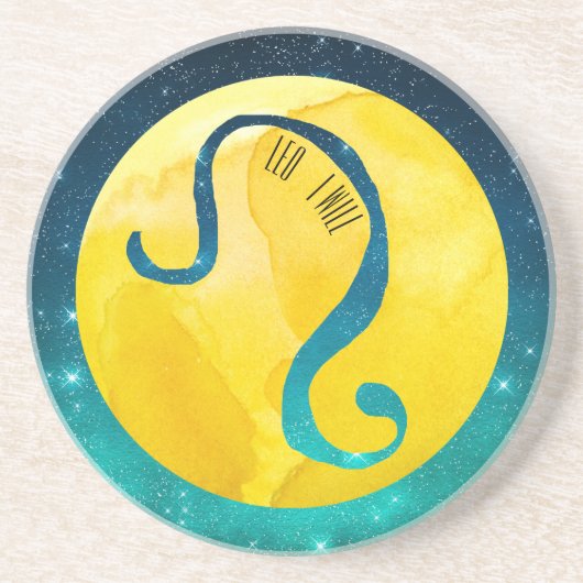 Yellow Zodiac Sign Leo auf Aquamarinem Sternenhimm Getränkeuntersetzer (Vorne)