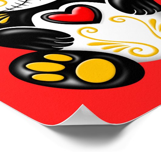 Yellow Zombie Sugar Panda auf Red Poster (Ecke)