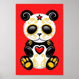 Yellow Zombie Sugar Panda auf Red Poster