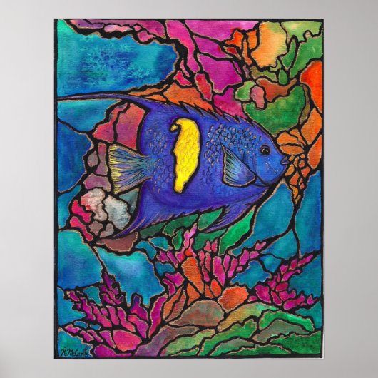 Yellowbar Angelfish Coral Reef Gemälde Poster (Vorne)