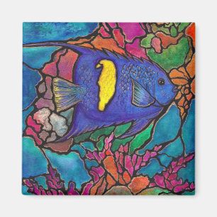 Yellowbar Angelfish-Korallenriff-Kunst "Buntglas " Magnet