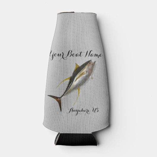 Yellowfin Thunfisch Benutzerdefinierter Schiffsnam Flaschenkühler (Vorderseite)