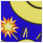 YellowOrange Stars Sun Moon Blue Fabric Stoff (Nahaufnahme)