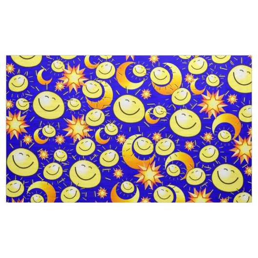 YellowOrange Stars Sun Moon Blue Fabric Stoff (Yard (91,4 cm))