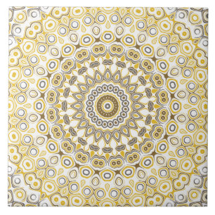 Yellows und White Mandala Kaleidoscope Medallion Fliese