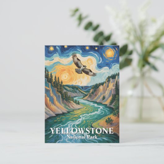 Yellowstone Bird Osprey Van Gogh Starry Night Postkarte (Stehend Vorderseite)