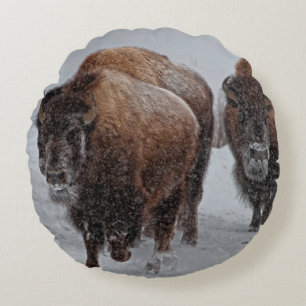 Yellowstone-Bison Rundes Kissen