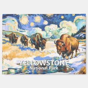Yellowstone-Bisons Farbige Retro-Sternennacht-Kuns Magnet