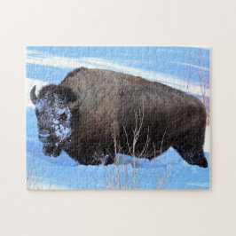 Yellowstone-Bisons stehen im tiefen Schnee Puzzle