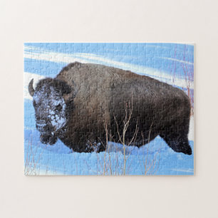 Yellowstone-Bisons stehen im tiefen Schnee Puzzle