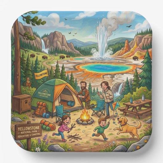 Yellowstone-Camping-Familienabenteuer Pappteller (Vorderseite)