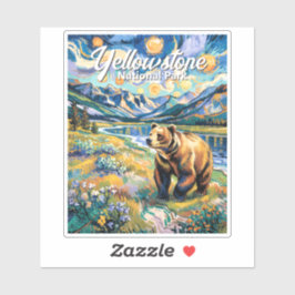 Yellowstone Colorful Landscape Vintage Animal Bear Aufkleber