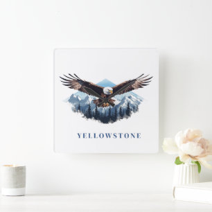Yellowstone Eagle Quadratische Wanduhr