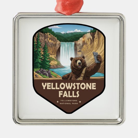 Yellowstone Falls Bär Selfie Schild Ornament Aus Metall (Vorne)