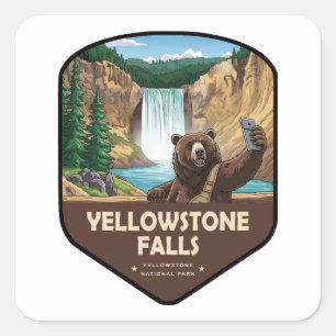 Yellowstone Falls Bär Selfie Schild Quadratischer Aufkleber