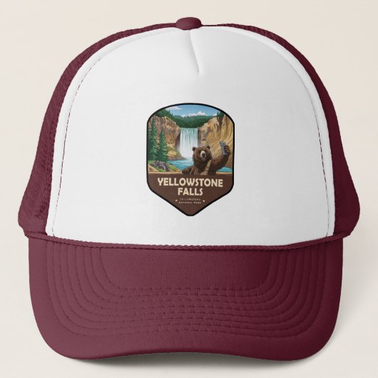 Yellowstone Falls Bär Selfie Schild Truckerkappe (Vorderseite)