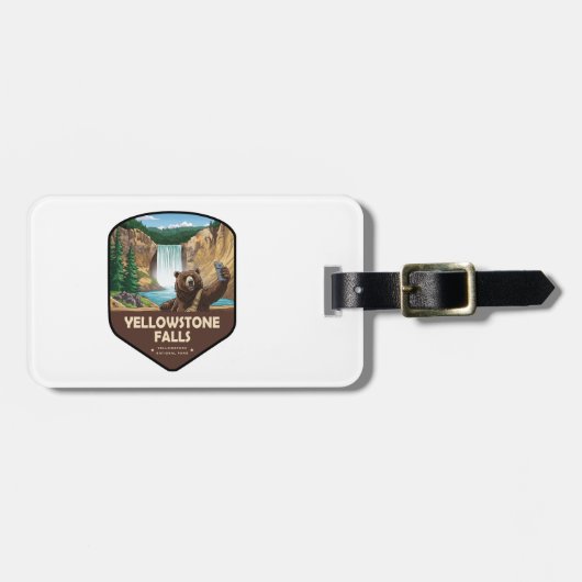 Yellowstone Falls Bear Selfie Shield Gepäckanhänger (Vorderseite horizontal)