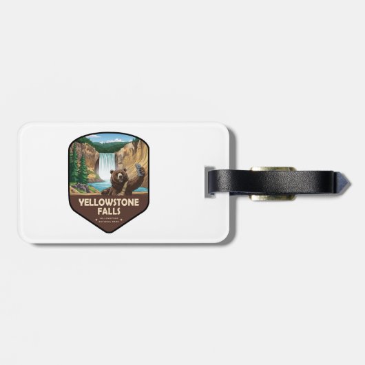 Yellowstone Falls Bear Selfie Shield Gepäckanhänger (Rückseite horizontal)