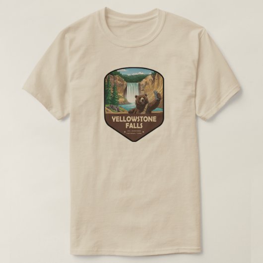 Yellowstone Falls Bear Selfie Shield T-Shirt (Design vorne)