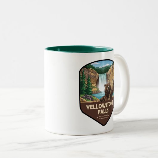 Yellowstone Falls Bear Selfie Shield Zweifarbige Tasse (VorderseiteRechts)