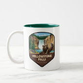 Yellowstone Falls Bear Selfie Shield Zweifarbige Tasse (Links)