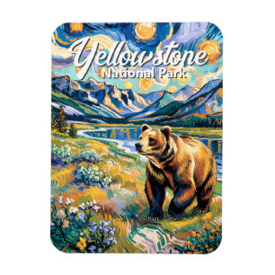Yellowstone Farbige Landschaft Vintage Tier Bär Magnet
