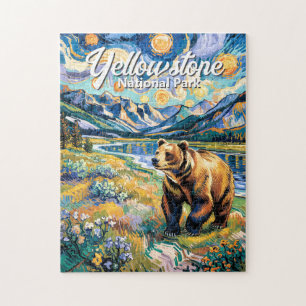 Yellowstone Farbige Landschaft Vintage Tier Bär Puzzle