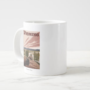 Yellowstone Fluss Bison Vintage Reiseplan Jumbo-Tasse