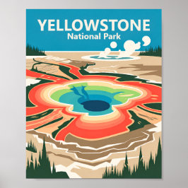 Yellowstone Grand Prismatic Spring Vintage Travel Poster