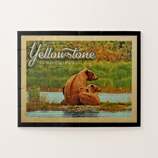 Yellowstone Jigsaw Puzzle Nationalpark Bären Retro (Horizontal)