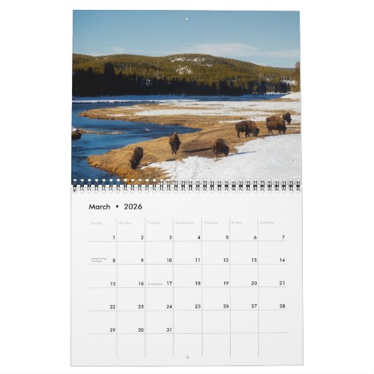Yellowstone-Kalender Kalender (Mär 2026)