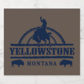 Yellowstone Montana mit Cowboy, Pferd, Buffalo Bierflaschenetikett (Einzelnes Label)