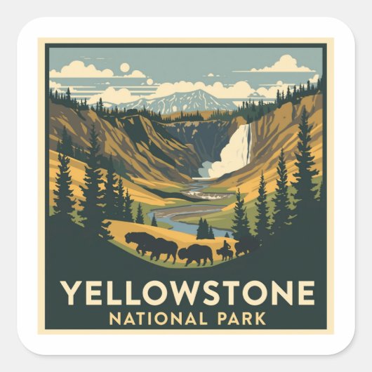 Yellowstone National Park Adventure Design Quadratischer Aufkleber (Vorderseite)